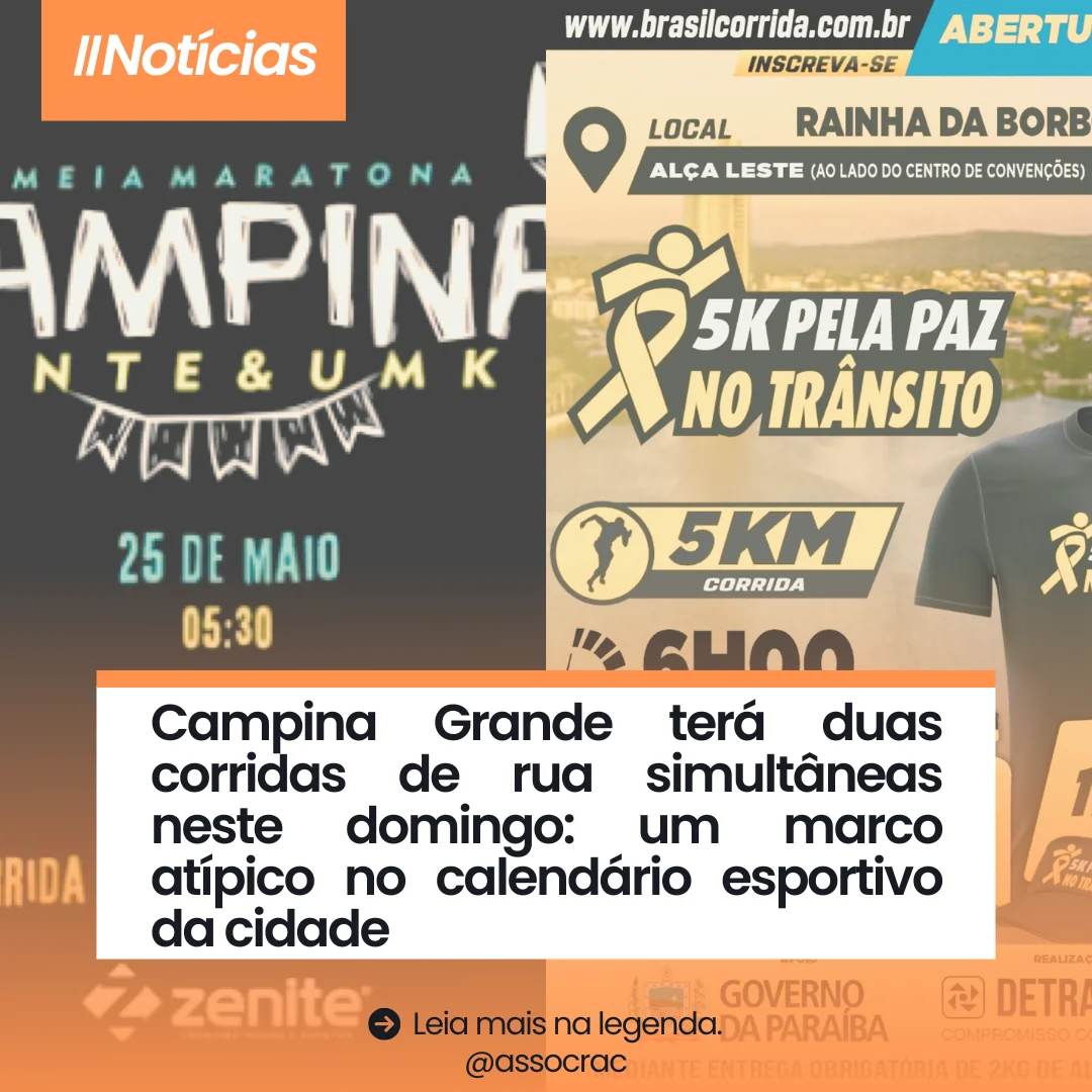 Campina Grande terá duas corridas de rua simultâneas neste domingo: um marco atípico no calendário esportivo da cidade